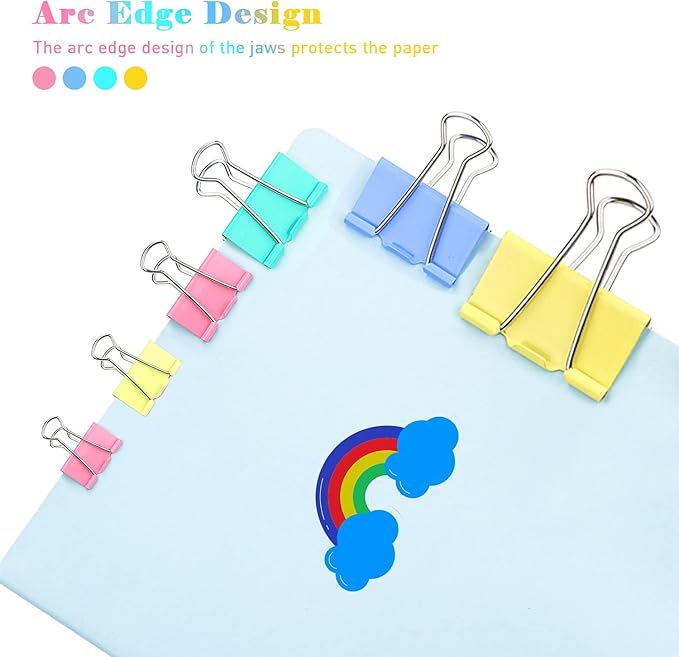 Small Binder Clips, 80 Pack, 3/4 Inch, 0.75 Inch, Standard 19mm, Mulitcolor, Metal Paper Clips, Fold Clamp, Office Clips, with Plastic Container
