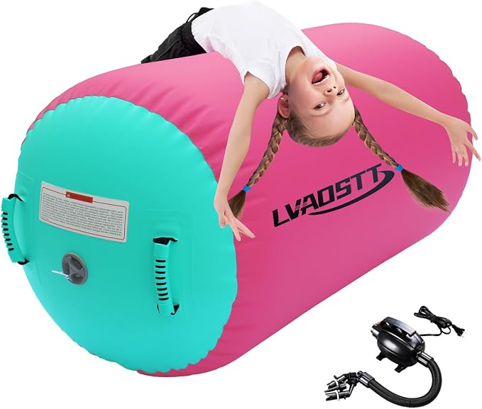Gymnastics Air Barrel Roller Air Spot, Inflatable Tumbling Mat Tumble Track Gymnastic Equipment Balance Cylinder with Pump for Yoga Cheerleading Home Use Gym