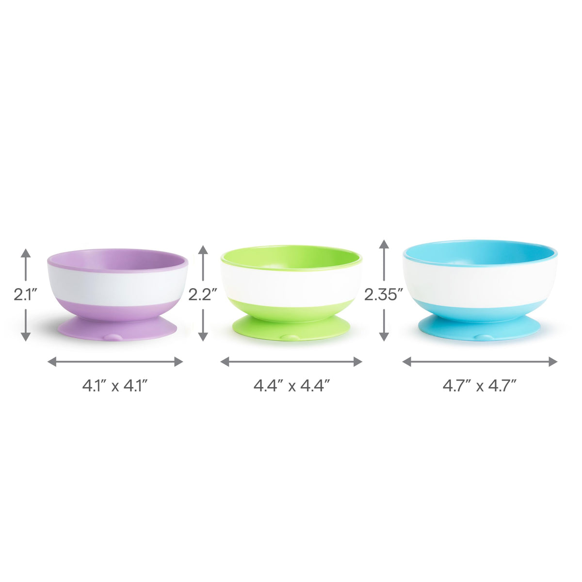 Munchkin Stay Put Suction Bowls for Baby and Toddler, 3 Pack, Blue/Green/Purple
