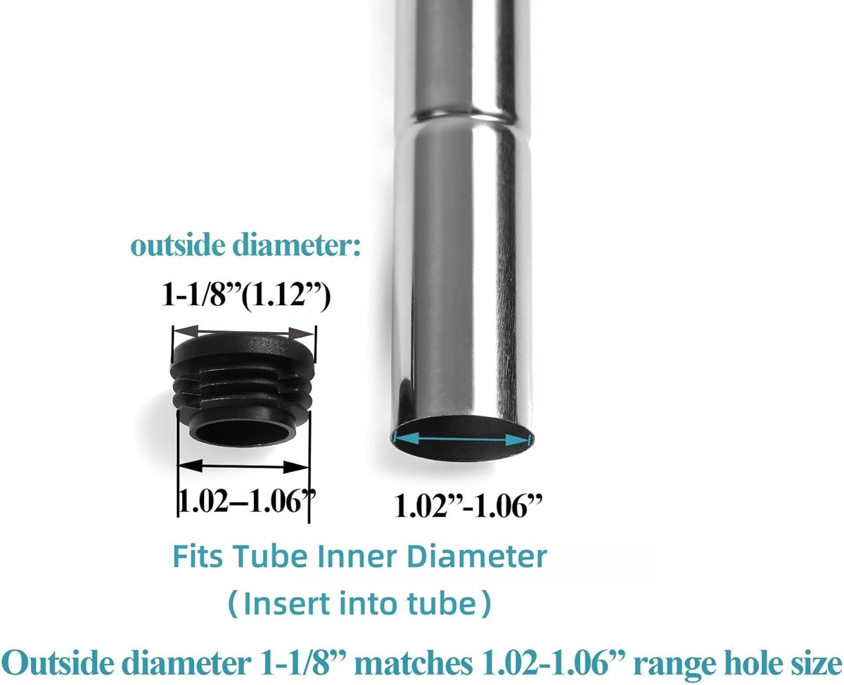 Plastic Plugs Tubing End Caps- Furnigear Black Chair End Cap 1 1/8" Outside Bottom Round Tubing Caps Round Furniture Slides Glides (Fit 1.02-1.06" Tube Inner Diameter, 24pack)