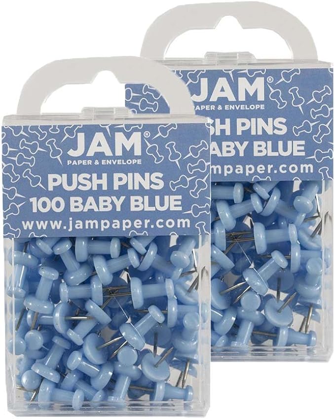 JAM PAPER Colorful Push Pins - Baby Blue Pushpins - 2 Packs of 100