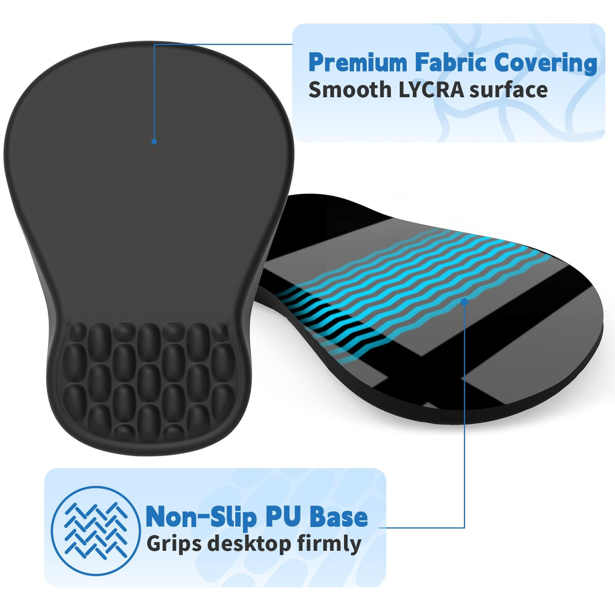 YIWEI Ergonomic Mouse Pad with Wrist Rest Support, Mousepad with Comfortable Memory Foam Wrist Rest and Non-Slip PU Base for Pain Relief, Computer, Laptop, Office, Home (Black)