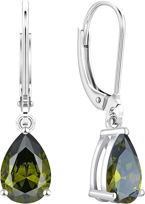 YL 925 Sterling Silver Teardrop Dangle Drop Earrings for Women 7x10 MM Solitaire Birthstone Leverback Jewelry