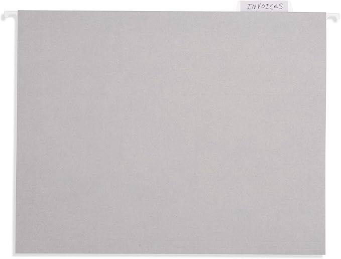 25 Blue Summit Supplies Grey Hanging File Folders Letter Size - Durable 11pt Paper, Hanging File Folders Gray, Plastic Tabs and Inserts Included, Perfect for Office Organization