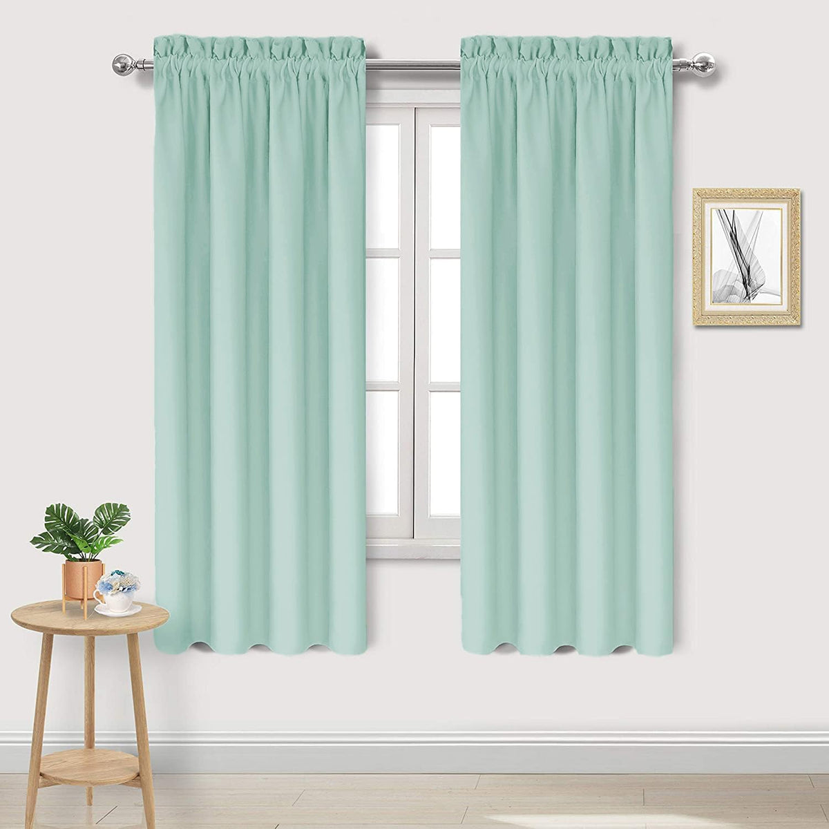 DWCN Blackout Curtains for Living Room Thermal Insulated, Energy Saving & Noise Reducing Bedroom Curtains, Mint Green, W 42x L 63 Inch, Set of 2 Rod Pocket Curtain Panels