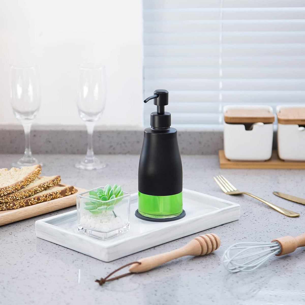 Gaussra Black Soap Dispenser with Coasterand Stickers, Refillable Liquid Stainless Steel Soap Dispenser for Kitchen Sink, Bathroom Countertop (11OZ / 320ML)