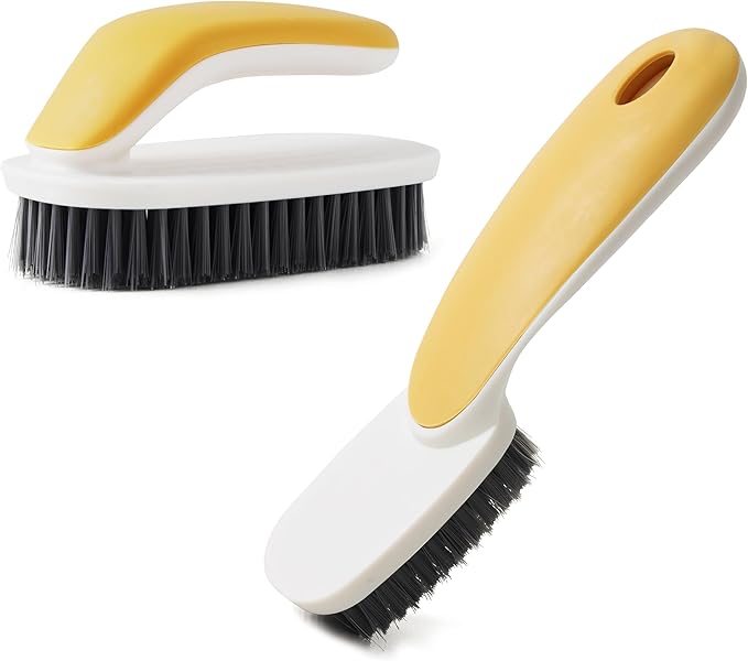 Laundry Scrub Brush 2 Pack Soft Bristle Brush Shoe Cleaning Brush for Stains Clothes Scrubbing Brush Household Cleaning Tool for Bathroom Countertop Bathtubs (Yellow)