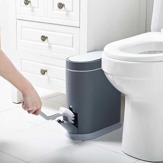 ELPHECO Bathroom Trash Can with Toilet Brush 2.5 Gallon Waterproof Trash Bin Smart Garbage can with lid Motion Sensor Waste Bin Automatic Bathroom Decor(Grey)