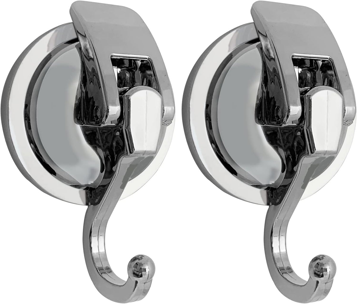 Heavy Duty Suction Cup Hooks for Shower, Bathroom Robe - Vacuum Glass Hooks, Reusable, No Hole Punched, for Garland Decoration (Silver, 2 Pack)