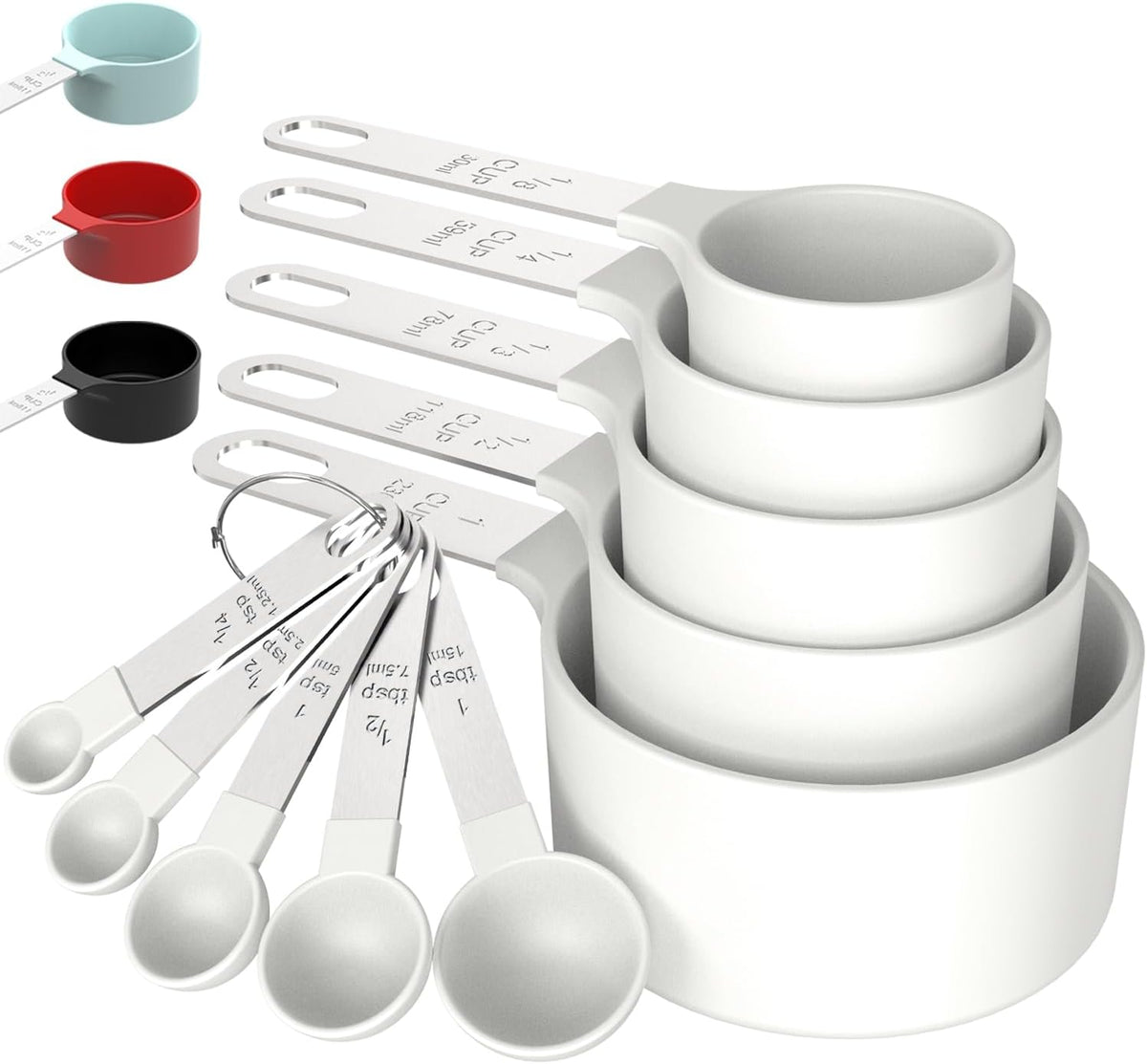 TILUCK Measuring Cups & Spoons Set, Stackable Cups and Spoons, Nesting Measure Cups with Stainless Steel Handle, Kitchen Gadgets for Cooking & Bakingï¼whiteï¼