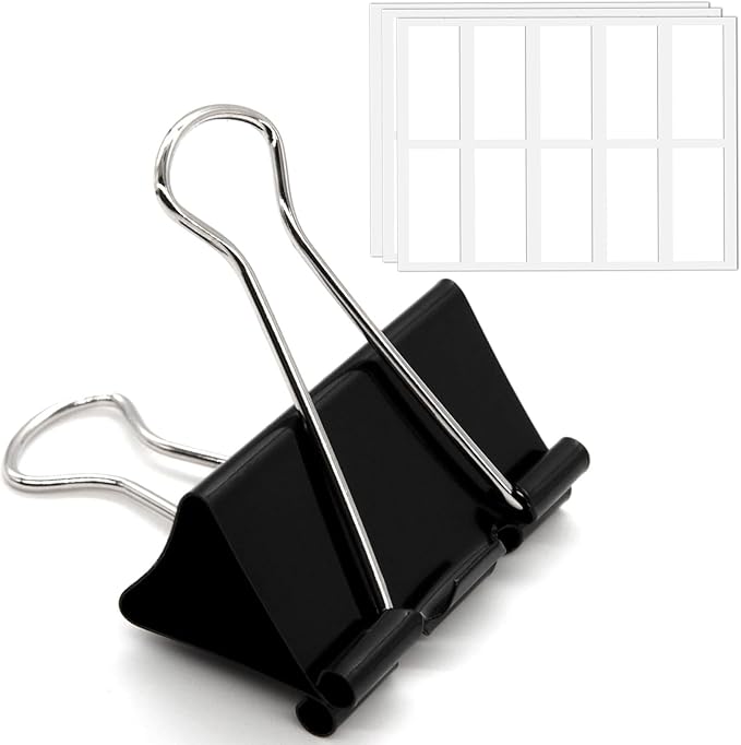 30 Pack Binder Clips with Labels, 2.4 Inch Extra Large Binder Clips Big Paper Clamps for Office and Home Supplies