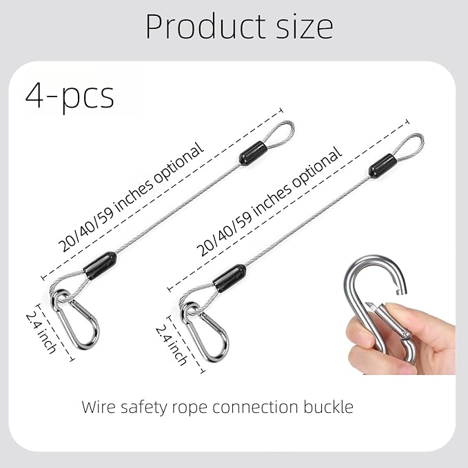 4 Pcs 40 Inch Premium Metal Planter Hangers，Bird Feeder Cable for Tree with Carabiner Clip，Bird House Hanging Hook and Chain Wire for Bird Feeders and Birdhouses，Baths，Baskets，Suet，Outdoor Camping