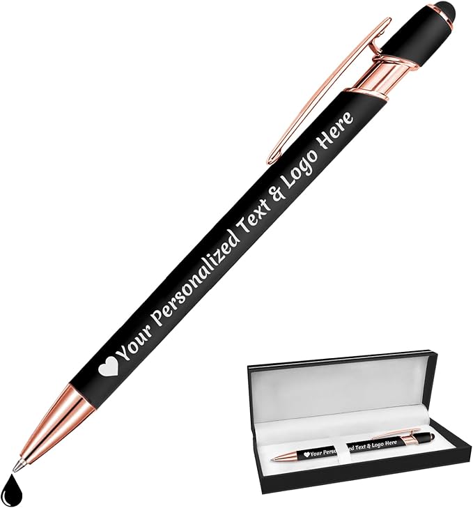 STREADVE Personalized Custom Pens Engraved Writing Pen with Name Logo, Customized Promotional Items Stylus Pen Gifts for Men Women Realtor Nurse Wedding Business, Black