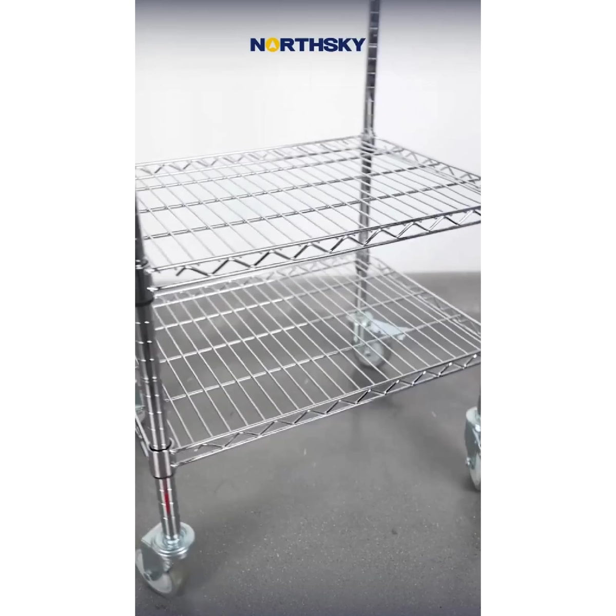 Northsky 2-Shelf Wire Utility Cart on Wheels, Chrome Finish Rolling Metal Shelving with Wheels, 550lb Capacity, 24" x 18" x 38", 2 Tier Rolling Cart for Kitchen Bar Storage Use