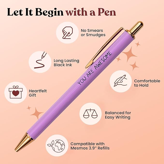 MESMOS 6pk German-Made Ink Fancy Pen Set for Women, Teacher Appreciation Gift Ideas for Women, Best Teacher Gifts Supplies, Refillable Nice Cute Pens, Boss Lady, Office Coworkers, Metal Ballpoint Pens