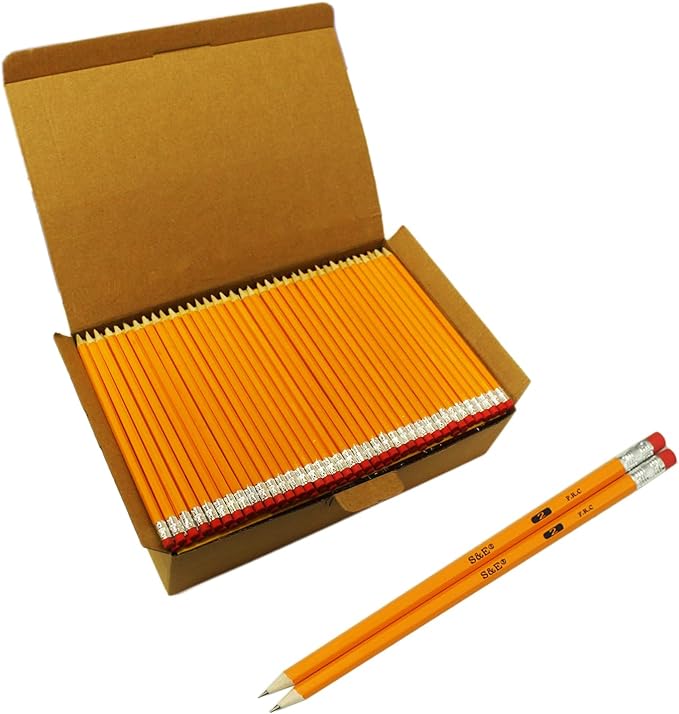 S & E TEACHER'S EDITION Woodcased #2 Pencils, Pre-sharpened, 2 HB Lead Bulk Box Pencil, No. 2, Yellow Pencils with Erasers, Back to school, 200 Count