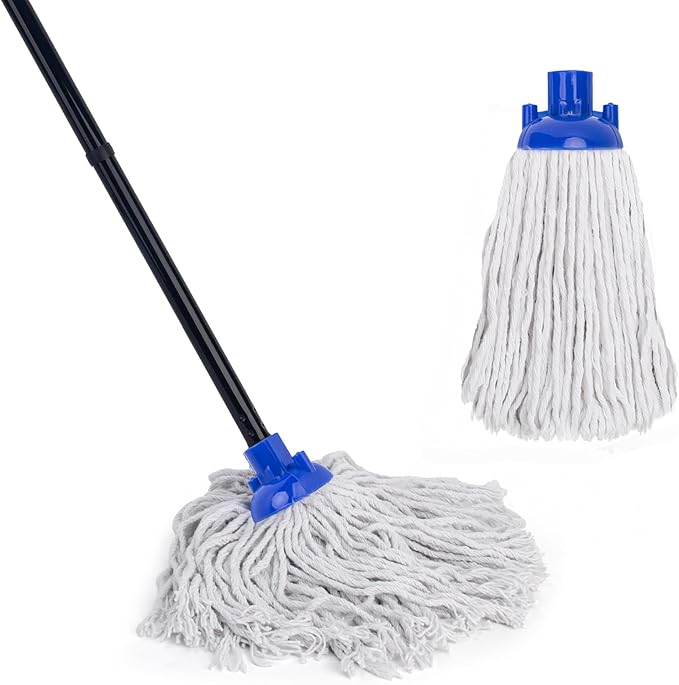 KeFanta Mop for Floor Cleaning,2 Pcs Cotton String Wet Mops Replacement Head Refill Compatible with Microfiber Cloth Mop & 0.8" Diameter Mop Handle(1 Handle & 2 Mop Heads)