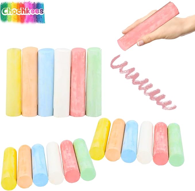 72 Jumbo Sidewalk Chalk, Jumbo chalk great for outdoor art, Sidewalk Chalk for Kids, 6 Assorted Neon Colored Chalk, Perfect For Party Favors, 4" Inches (2-Buckets, 72 Jumbo Chalk Sticks)