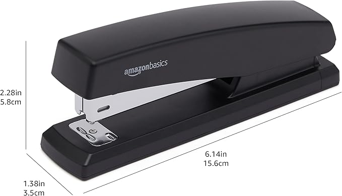 Amazon Basics Desktop Stapler with 1000 Staples, Office Stapler, Lightweight, Easy to Use, 25 Sheet Capacity, Non-Slip, Black, 3 Pack