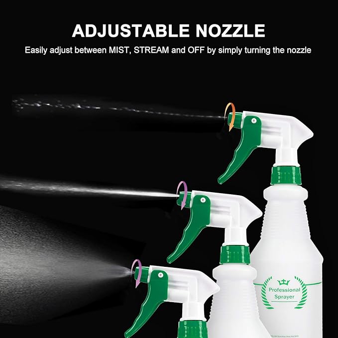 Plastic Spray Bottle 2 Pack, 32 Oz, All-Purpose Heavy Duty Spraying Bottles Leak Proof Mist Empty Water Sprayer for Cleaning Solution, Essential Oils, Hair, Planting with Adjustable Nozzle - Green