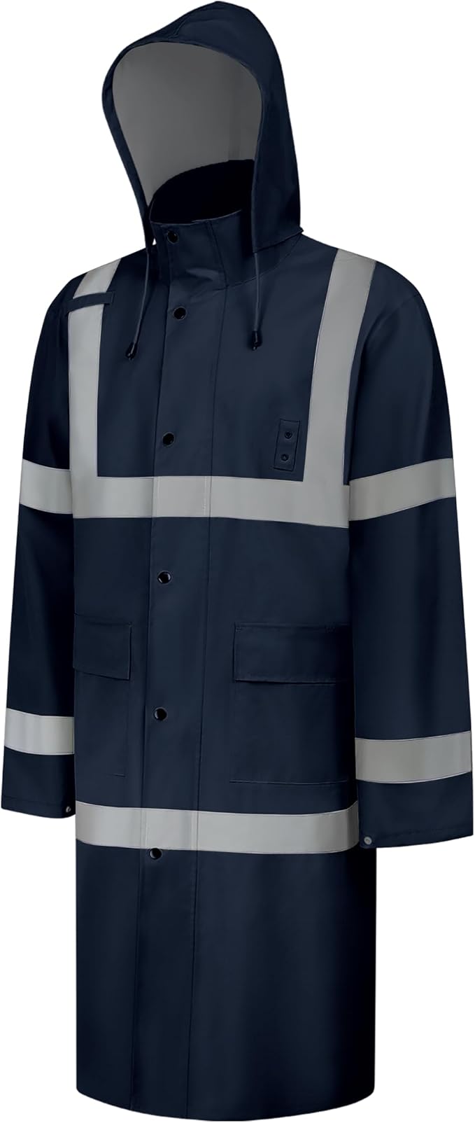 Hi Vis Rain Coat, High Visibility Rain Jacket Waterproof with Hood, Lightweight Raincoat for Men Women, Reflective Rain Suit for Hiking Camping Outdoor Activities, L, Dark Blue Long, 3XL
