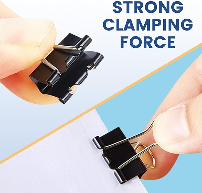 208 PCS Binder Clips Paper Clamps Assorted Sizes, Metal Paper Binder Clip, Black Binding Paperwork Clamp Bulk, School Teachers Office Supplies