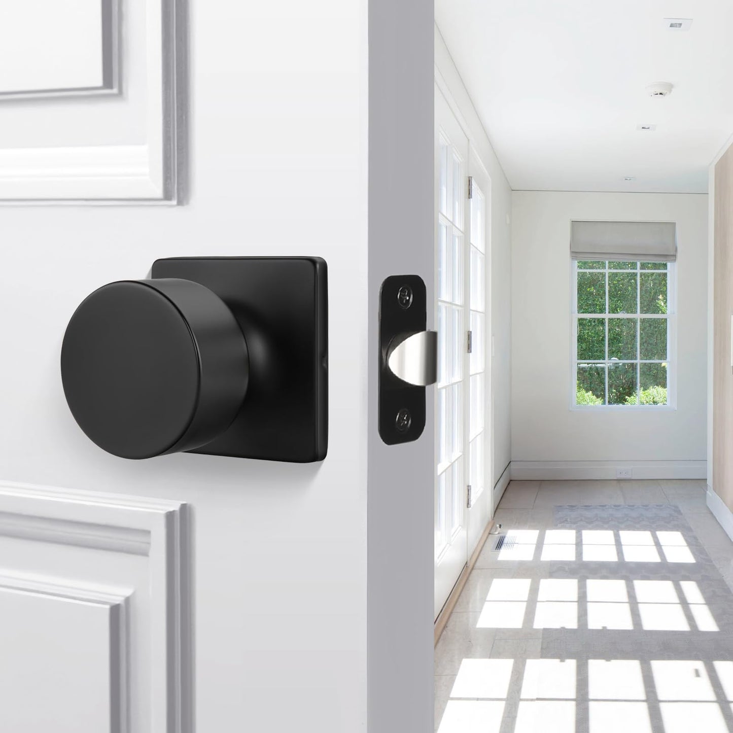 Goldenwarm Matte Black Closet Door Knobs, Passage Door Knob Hallway, Black Door Knobs Interior No Lock 6 Pack