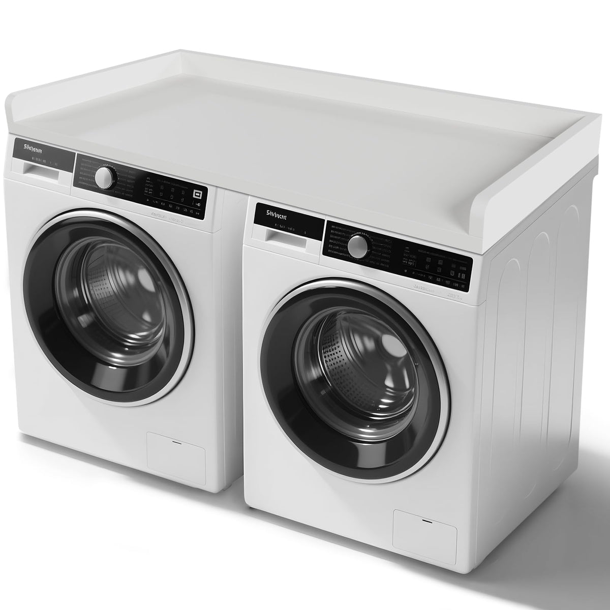 FAHKNS Washer Dryer Countertop - 54" Wood Laundry Washer Dryer Topper with Anti-Slip Mat, Waterproof Laundry Room Organization, Elegant & Space-Saving, White