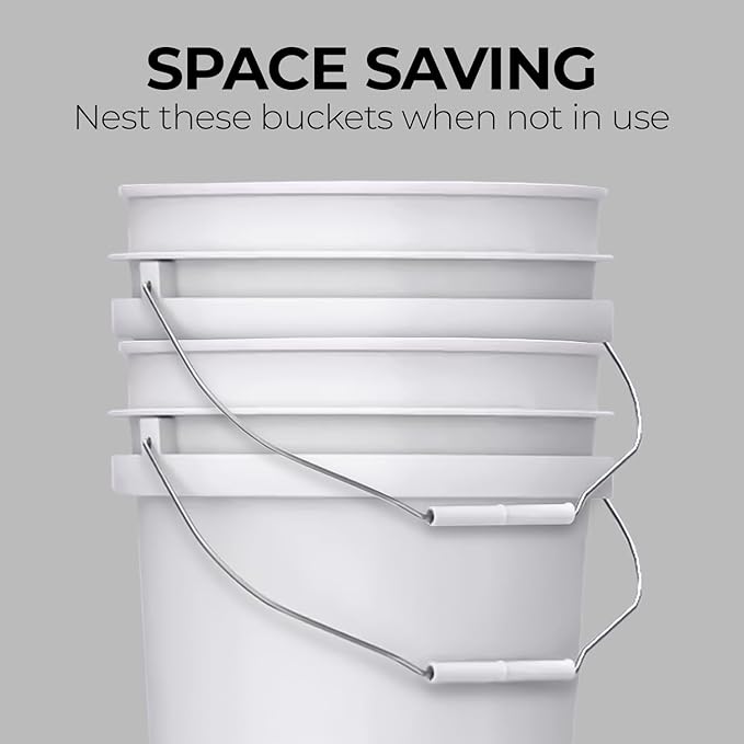 3.5-Gallon White Bucket Pail Container with Lid | Food Grade | Heavy-Duty Extra Durable | Metal Handles with Plastic Grip for Easy Carrying | Multi-Use | Easy Stack and Store | BPA Free