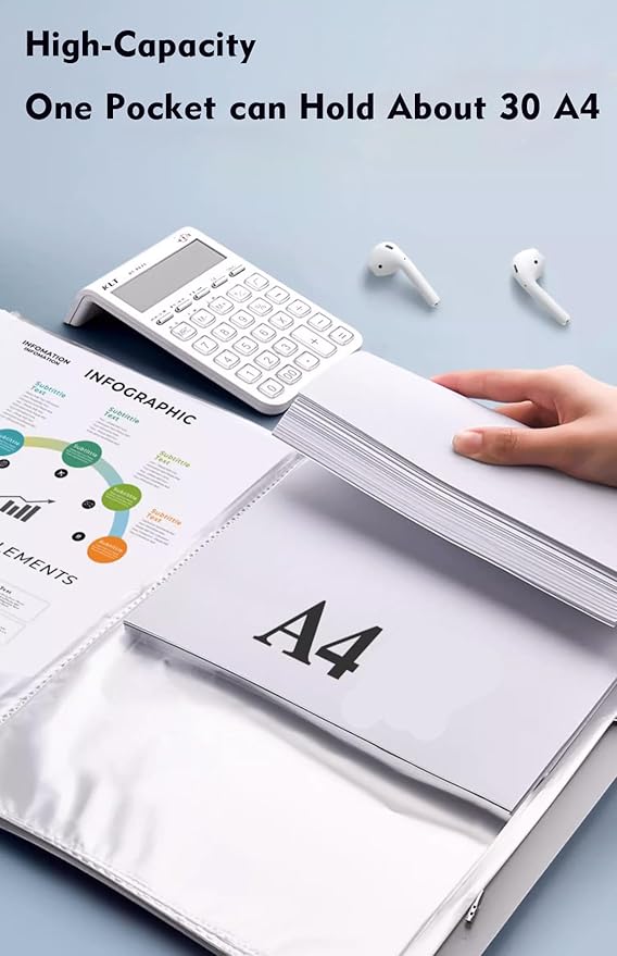 File Folder - 100 Pockets, Durable A4 Letter Size Organizer, Water-Resistant Plastic Dividers, Home/Office/School Document Holder (White)