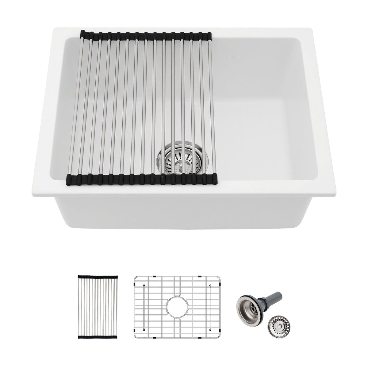 Lofeyo 22x17 Inch Granite Composite Kitchen Sink - 22"x17" Undermount White Wet Bar Sink Granite Composite Quartz Classic Under Counter Ledge Single Bowl Sink Basin, LOF-GC22179