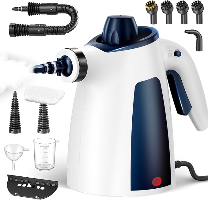 Upgraded 1050W Powerful Steam Cleaner, Pressurized Handheld Multi-Surface Natural Steamer with 12PCS Accessories & Safety Lock, 350ML Large Capacity for Home, Kitchen Instant Dissolves Grime & Grease