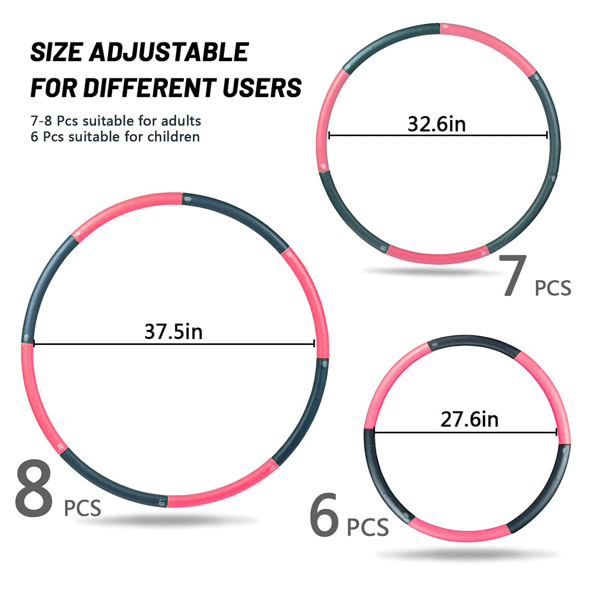 Beakabao Exercise Weighted Hoops for Adults and Kids, Adjustable 8 Sections 2LB Detachable Fitness Hoop, Weight Loss Core Strength Workout Sport