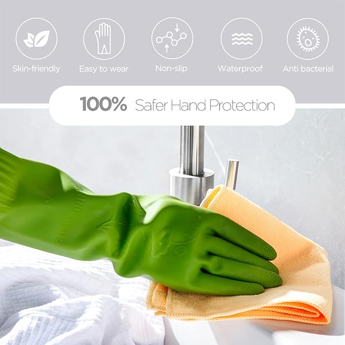 Rubber dishwashing gloves 3 or 6 Pairs for kitchen,Cleaning washing dish gloves long for household reuseable durable.