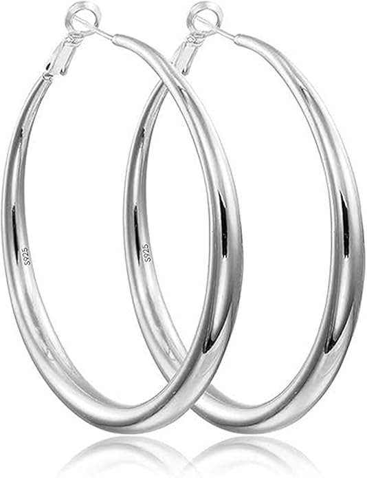 EXGOX Sterling Silver Hoop Earrings - Hypoallergenic, Lightweight, Chunky, 14K Real Gold Plated, Big Large Hoops for Women