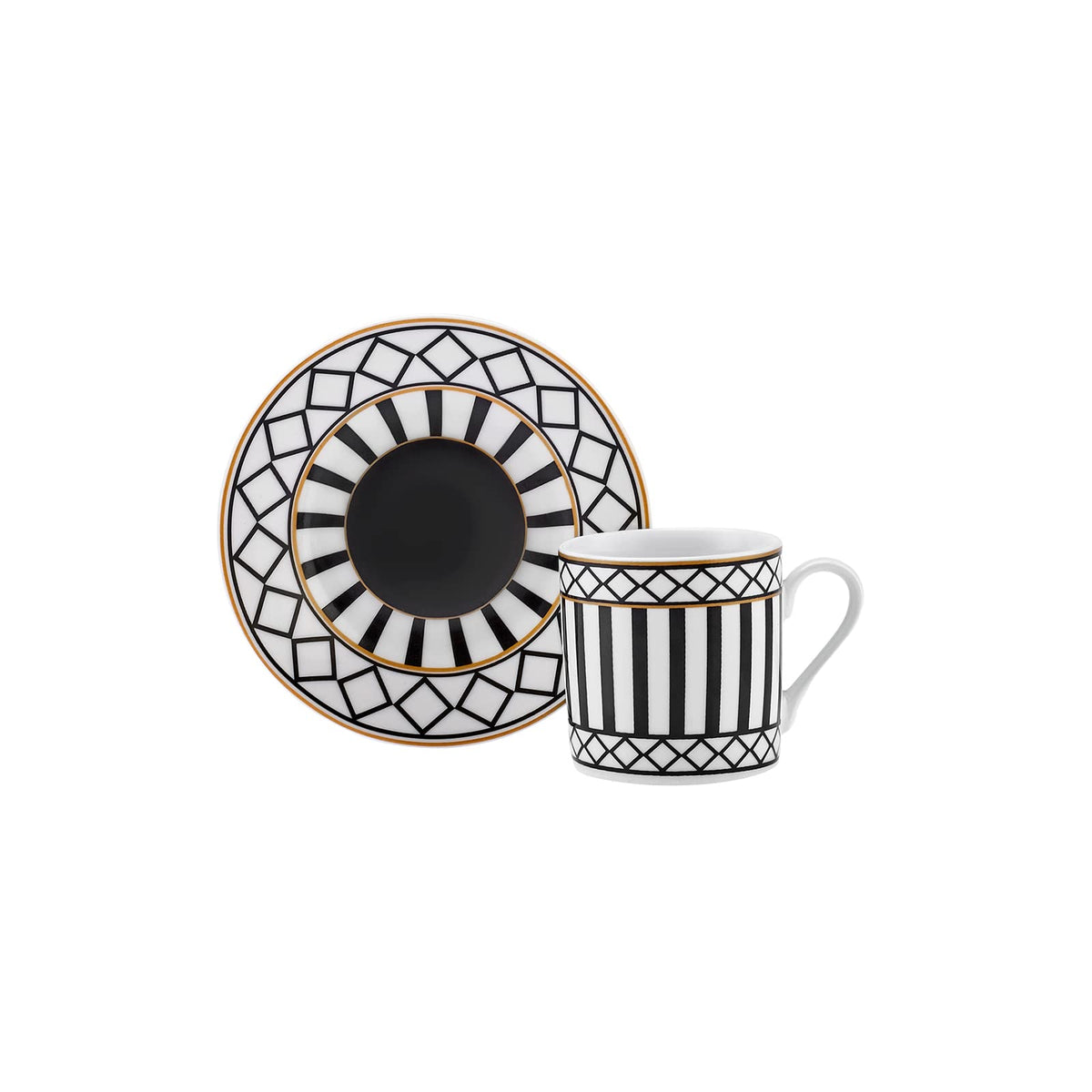 KARACA Helenistic Turkish Coffee Cups Set for 6, 12 Piece Porcelain Espresso Cups with Saucers, 80ML Demitasse Coffee Set, Black, Modern Elegant Design for Home & Gift