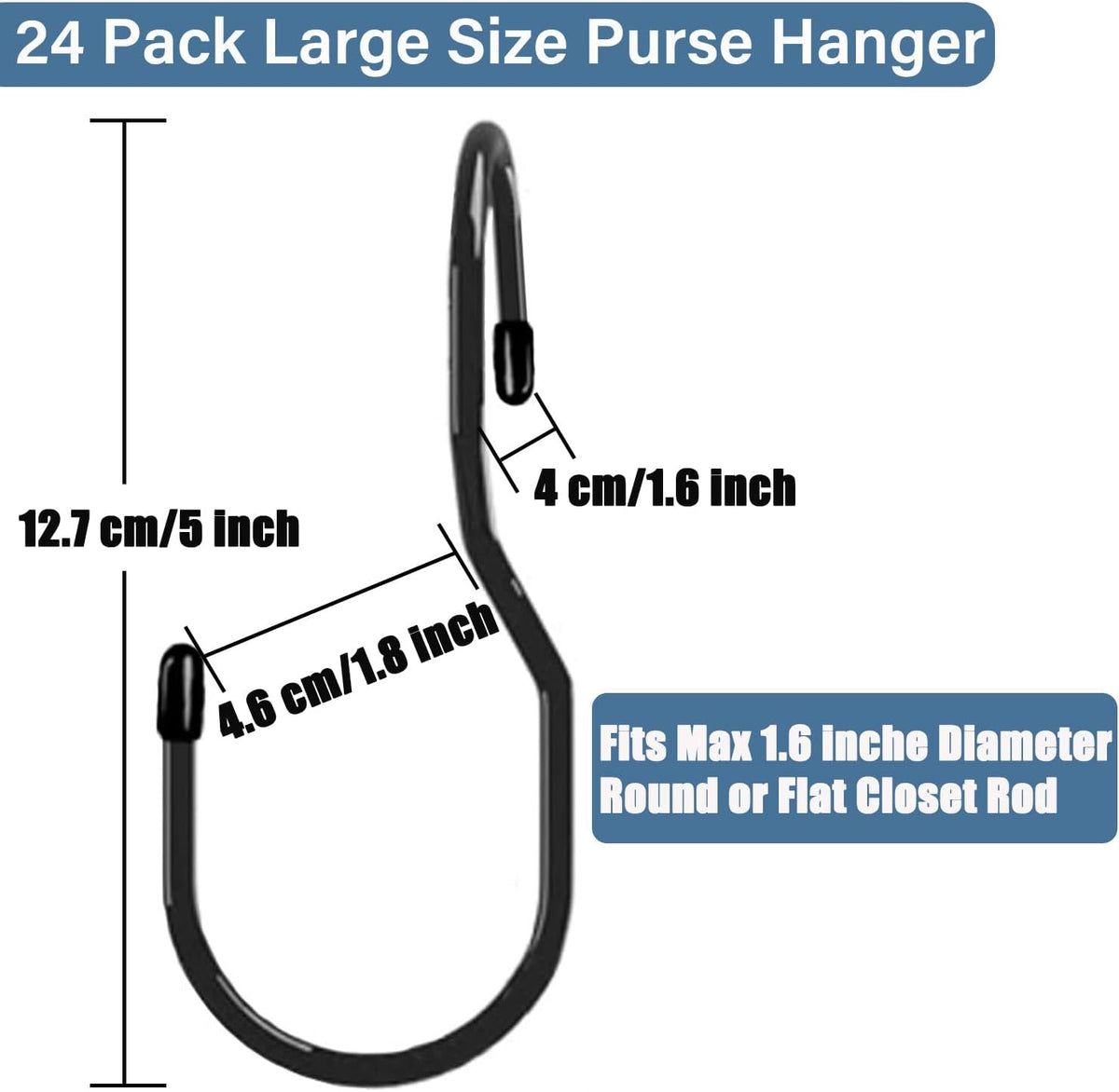 24-Pack Purse Hangers for Closet, Large 5-inch Twist Design Hooks for Bags, Purses, Handbags, Belts, Scarves, Hats