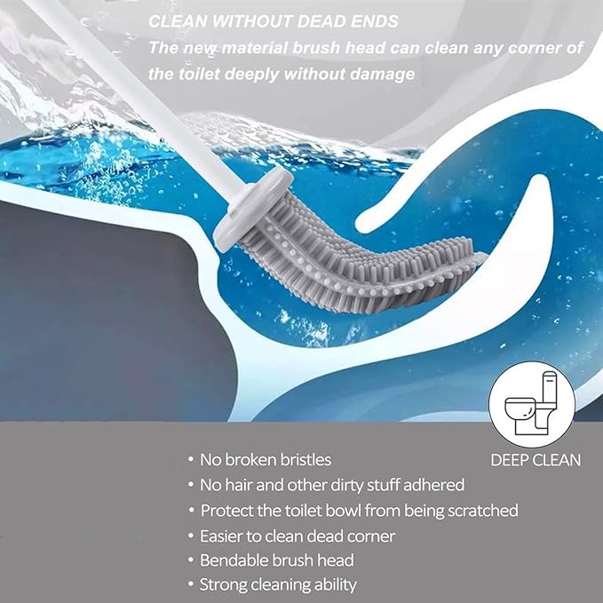 Toilet Brush with Holder Silicone Toilet Brush and Cleaning Brush for Household Bathroom Toliet Brush Set (White)