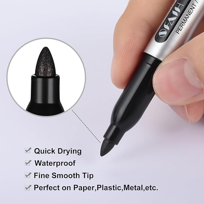 SFAIH Blue Permanent Markers Bulk - 24 Pack, 1s Quick Dry, Fine Point Permanent Markers for Paper Plastic Glass Metal Wood, Waterproof, Kitchen Classroom Office, Doodling, Marking, Non-Fading