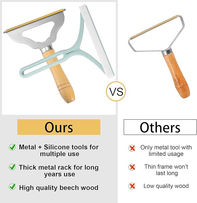 2pcs Manual Portable Fabric Shaver, 1 Metal Carpet Lint Scraper for Furniture Pet Hair Removal (1Buck Thick Rack Can Be Used for Years), 1 Reusable Fuzz Lint Remover Brush for Clothes Couch(No Snag)
