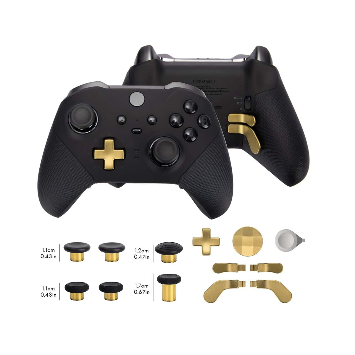 13 in 1 Metal Thumbsticks for Xbox One Elite Series 2, Elite Series 2 Controller Accessory Parts, Gaming Accessory Replacement, Metal Mod 6 Swap Joystick, 4 Paddles, 2 D-Pads, 1 Tool (Plating Gold)
