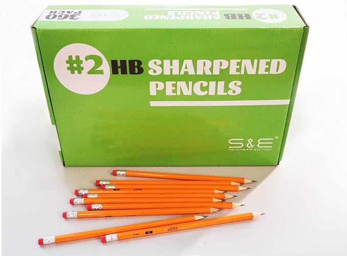 S & E TEACHER'S EDITION 360pcs Pre-sharpened Pencils with eraser top, No.2 pencils #2 HB pencil, Golf, Classroom, Pew, Back to school, 360 pcs/box