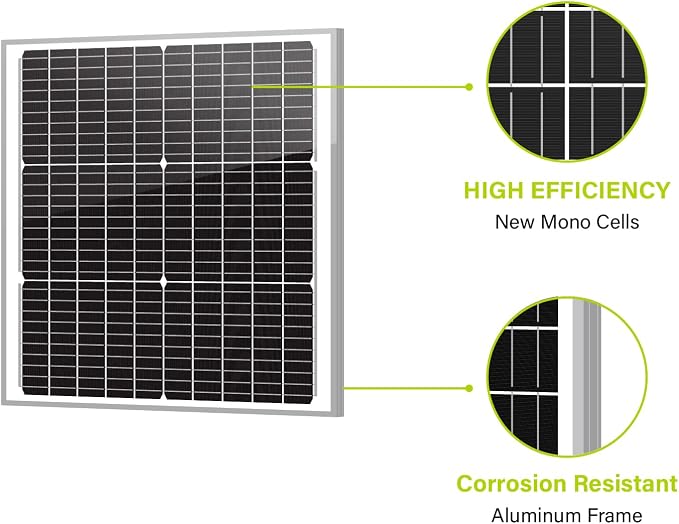 Newpowa 50W 10BB Mono Solar Panel 50 Watts Monocrystalline Module with 3ft Connectors for RV,Boat,Home Off Grid System