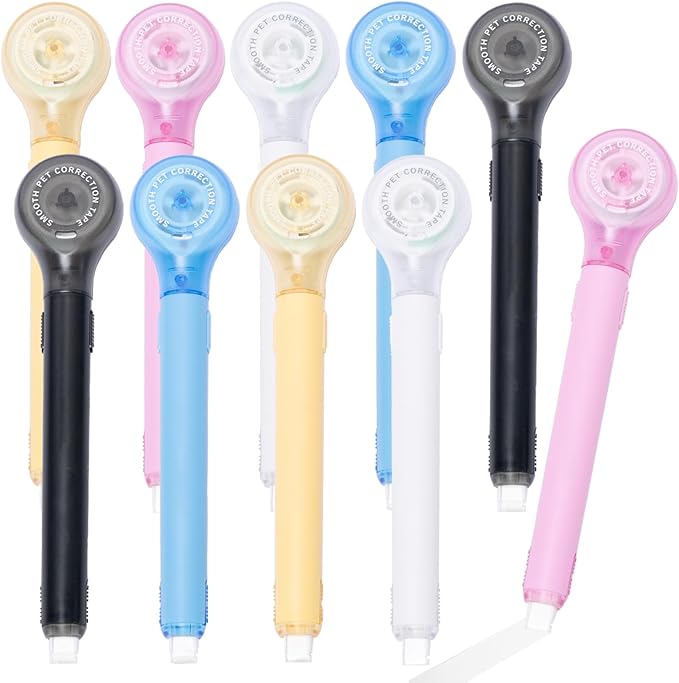 10 PCS Correction Tape Pens White-Out Applicator with Protective Cover, Smooth Ink Tape, Aesthetic Pen Design for School & Office Supplies (Pull-Out)