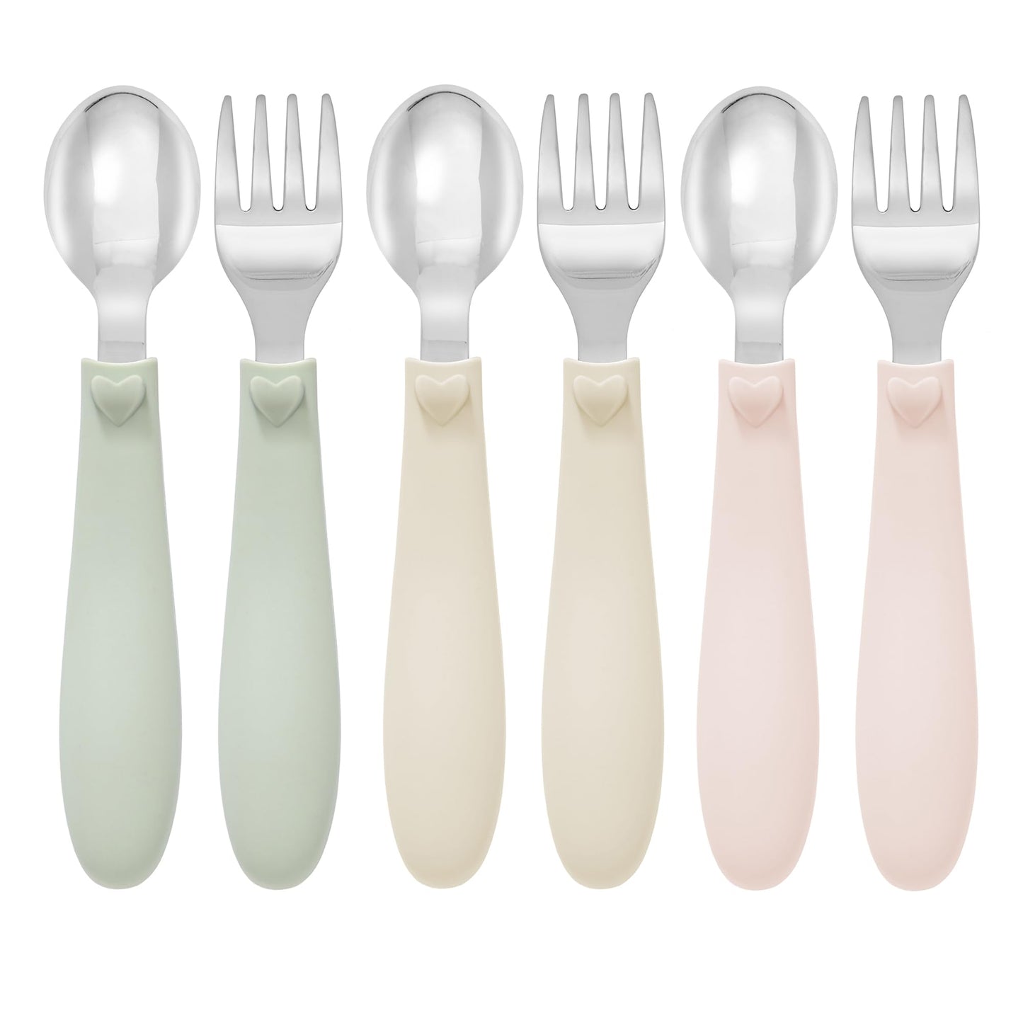 Ali+Oli Toddler Utensils Set (6 Pack) – Stainless Steel Kids Silverware with Soft Silicone Handles, BPA Free Baby Forks and Spoons, Durable Children Flatware Dishwasher Safe for Self Feeding (Hearts)