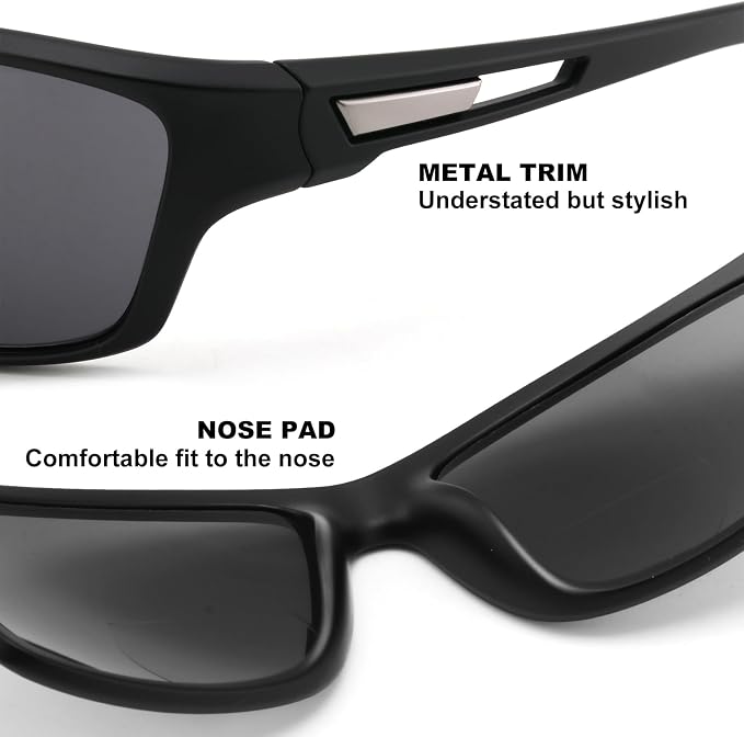 Missfive Premium Bifocal Reading Sunglasses Men Lightweight Wrap Around Design Sun Readers, UV Protection, for Sports/Outdoor/Driving,3.0x