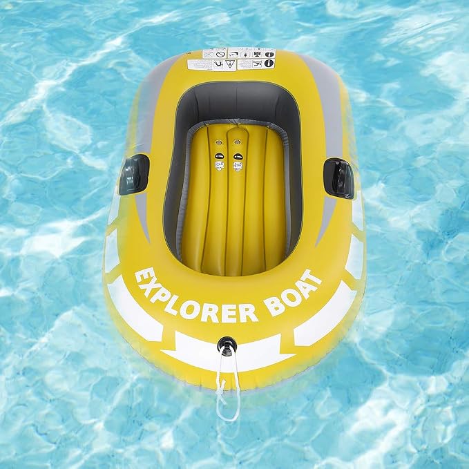 Inflatable Kayak Canoe Portable Boat 1 Person Rowing Air Boat for Swimming Pool and Lake Fishing and Diving Yellow 120lb Weight Capacity