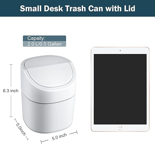 Mini Desk Trash Can with Lid with Trash Bags 180 Pcs Swing-Lid Tiny Countertop Garbage Bin Small Table Top Plastic Covered Waste Basket