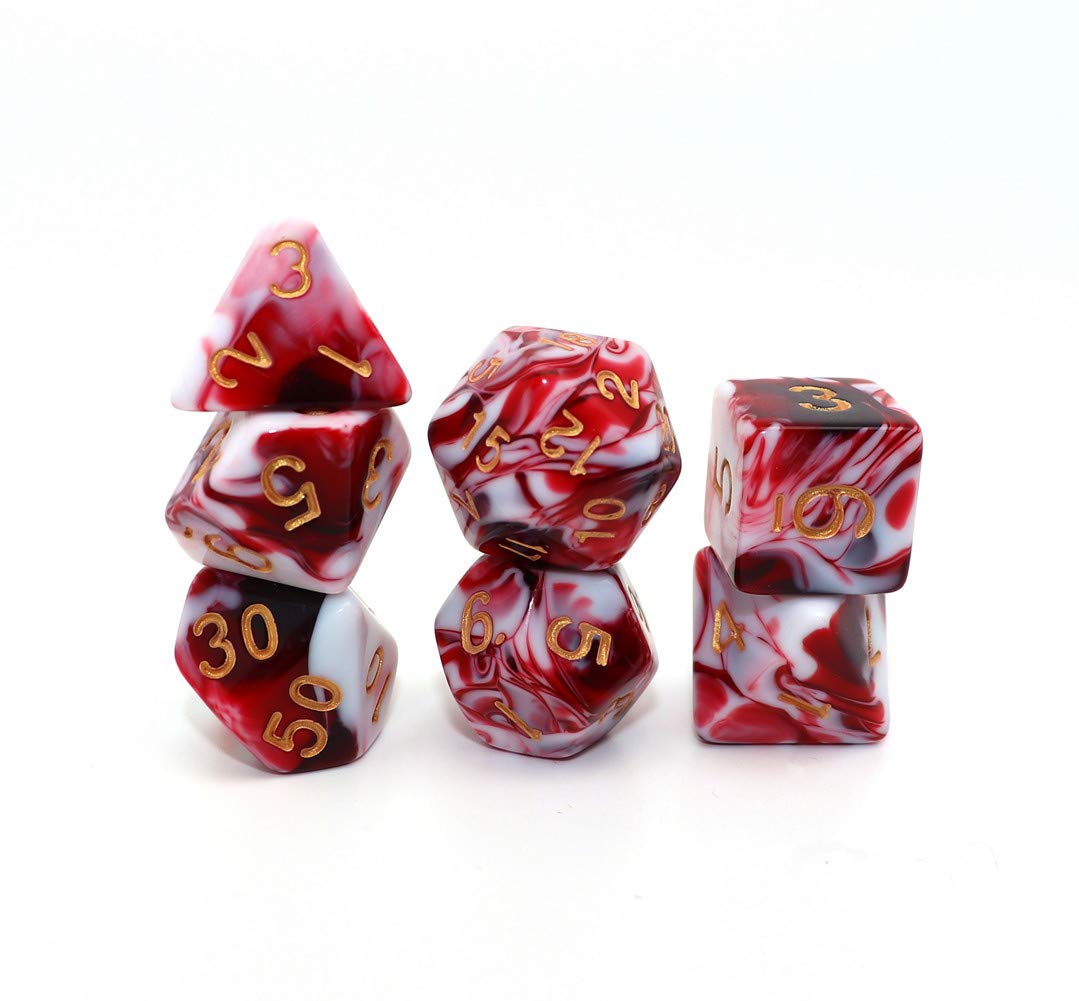 DND Dice Set Red Mix White Dice for Dungeon and Dragons D&D MTG 7-Die RPG Polyhedral Dice