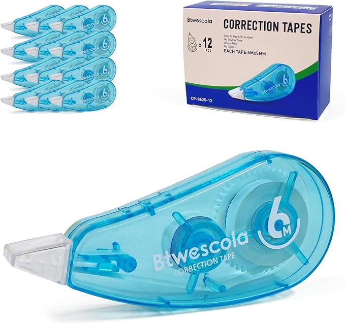 Correction Tape, Easy to Use Applicator for Instant Corrections, 19.7Feet 12-Count Pack Correction Tape for School, Office, Crafting(12pcs/Set)